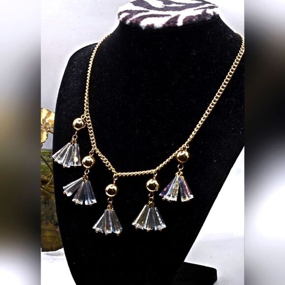 "5/$25" Express Goldtone Clear AB Glass Drop Necklace 16" - Picture 1 of 6